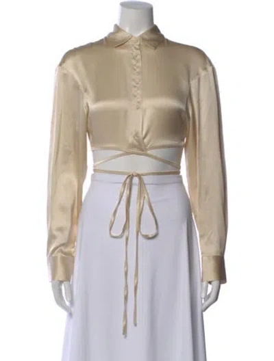 Pre-owned Christopher Esber Silk Long Sleeve Crop Top In Neutral