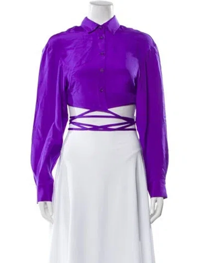 Pre-owned Christopher Esber Silk Long Sleeve Crop Top In Purple