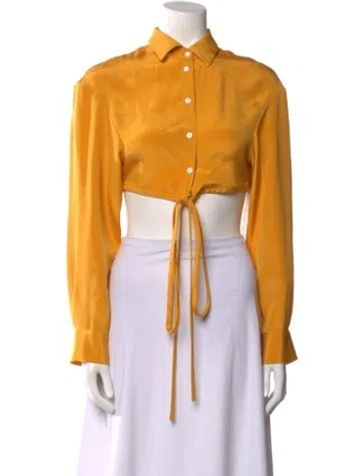 Pre-owned Christopher Esber Silk Long Sleeve Crop Top In Yellow
