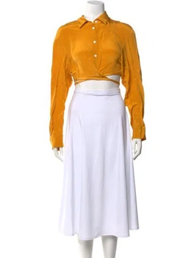 Pre-owned Christopher Esber Silk Long Sleeve Crop Top In Yellow
