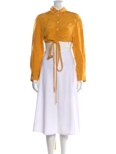 Pre-owned Christopher Esber Silk Long Sleeve Crop Top In Yellow