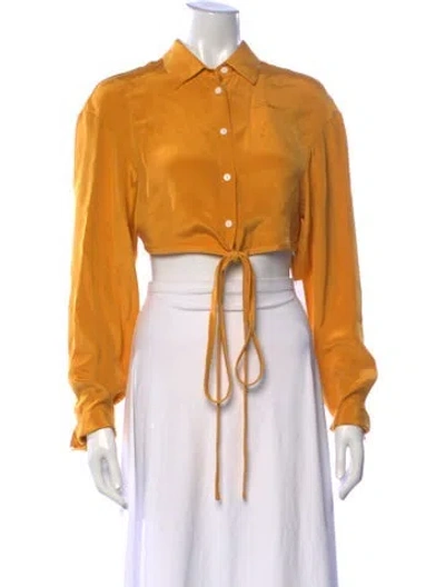 Pre-owned Christopher Esber Silk Long Sleeve Crop Top In Yellow