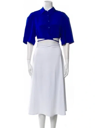 Pre-owned Christopher Esber Silk Mock Neck Crop Top In Blue