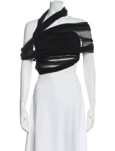 Pre-owned Christopher Esber Silk One-shoulder Crop Top In Black