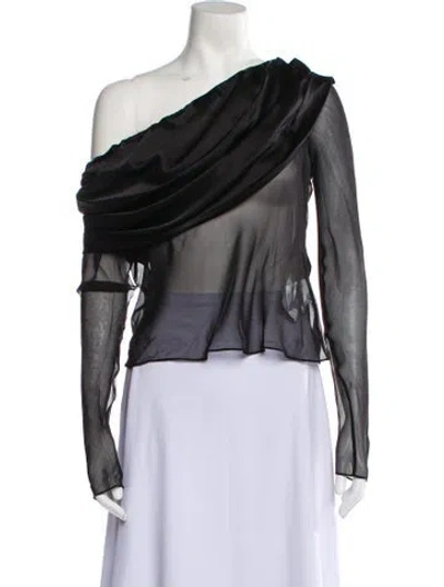 Pre-owned Christopher Esber Silk One-shoulder Crop Top W/ Tags In Black