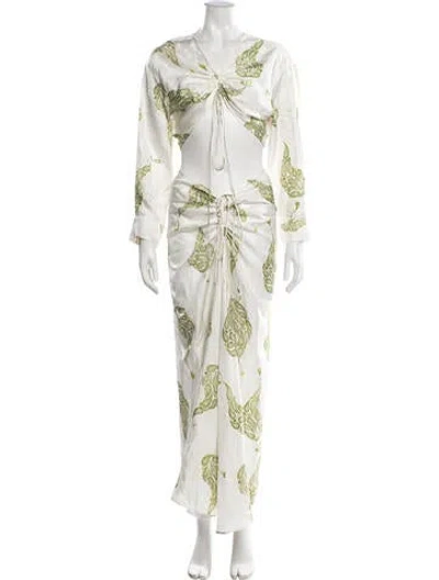Pre-owned Christopher Esber Silk Paisley Print Skirt Set In White