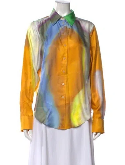 Pre-owned Christopher Esber Silk Printed Button-up Top In Yellow