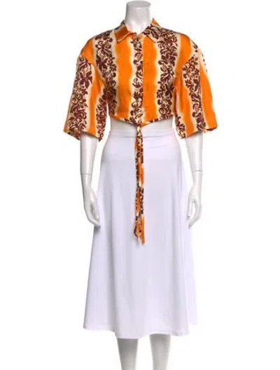 Pre-owned Christopher Esber Silk Printed Crop Top W/ Tags In Orange