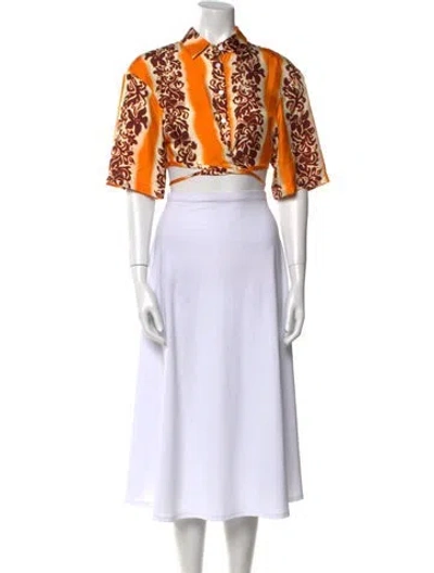 Pre-owned Christopher Esber Silk Printed Crop Top W/ Tags In Orange