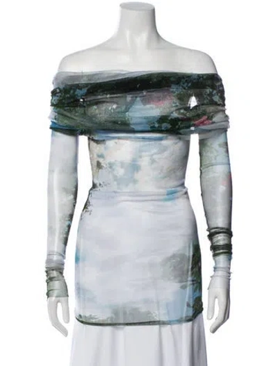 Pre-owned Christopher Esber Silk Printed Top In Blue