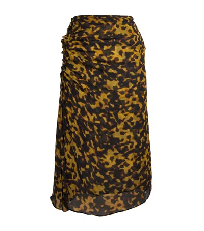 Christopher Esber Silk Ruched Midi Skirt In Animal Print