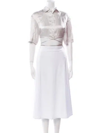 Pre-owned Christopher Esber Silk Short Sleeve Crop Top In White