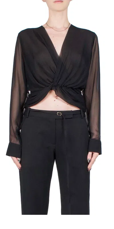 Christopher Esber Silk Springs Twist Front Top Bouse In Black