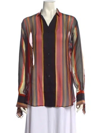 Pre-owned Christopher Esber Silk Striped Button-up Top In Neutral