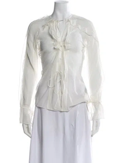 Pre-owned Christopher Esber Silk Tie Neck Blouse In White