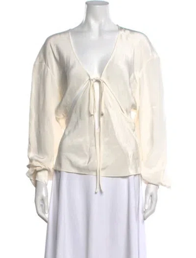 Pre-owned Christopher Esber Silk Tie Neck Top In Neutrals