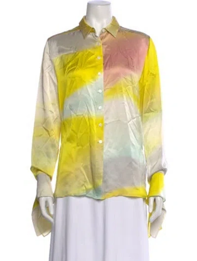 Pre-owned Christopher Esber Silk Tie-dye Print Button-up Top In Yellow