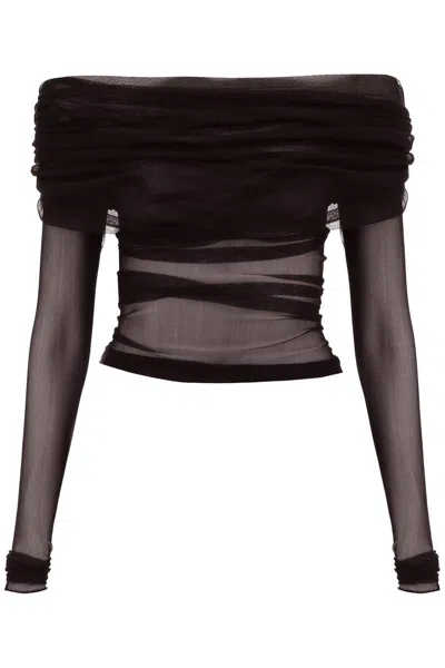 Christopher Esber Sheer Off-the-shoulder Silk Top In Black