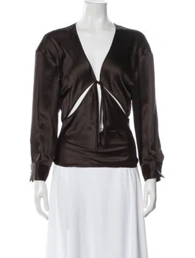 Pre-owned Christopher Esber Silk V-neck Blouse In Gray