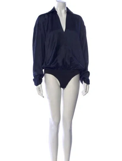 Pre-owned Christopher Esber Silk V-neck Bodysuit In Blue