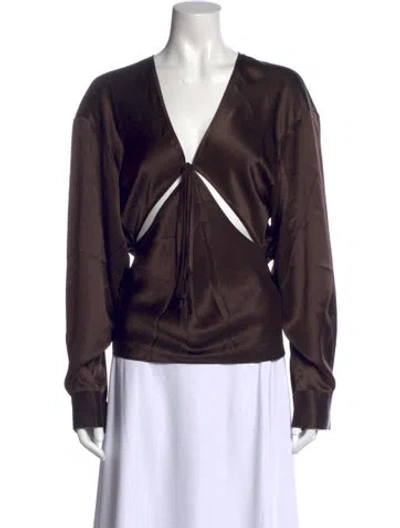 Pre-owned Christopher Esber Silk V-neck Top W/ Tags In Brown