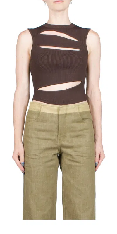 Christopher Esber Slashed Knit Top In Mahogany In Black
