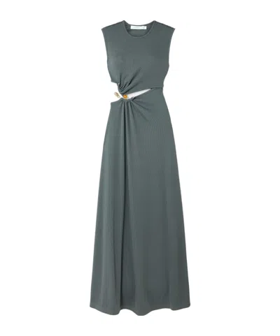 Christopher Esber Concave Cutout Embellished Ribbed-knit Maxi Dress In Gray