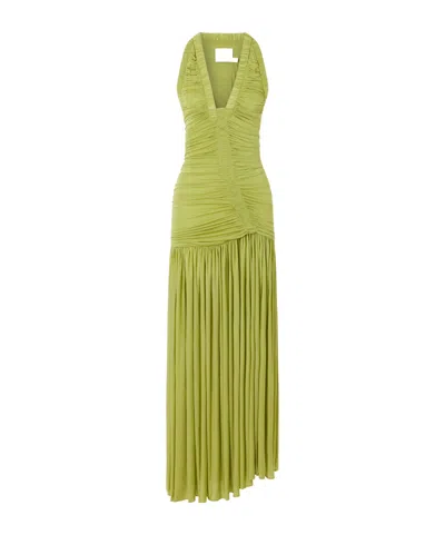 Christopher Esber Orion Open-back Ruched Mesh Gown In Green