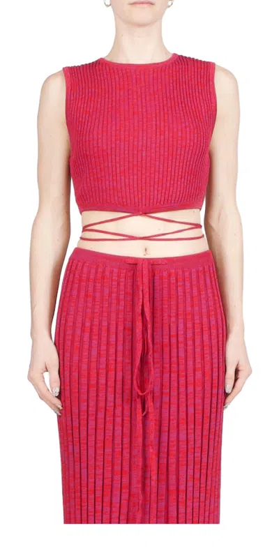 CHRISTOPHER ESBER SLEEVELESS KNIT TIE CROP IN RASPBERRY