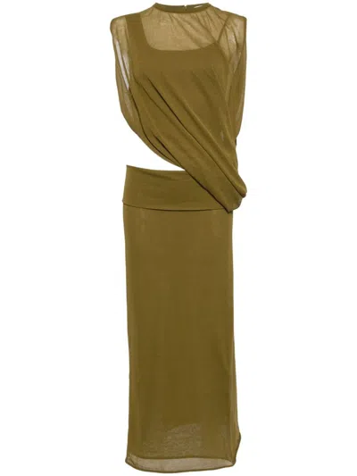 Christopher Esber Slide Drape Dress In Olive