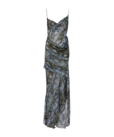 Christopher Esber Snake-print Draped Silk Maxi Dress In Black