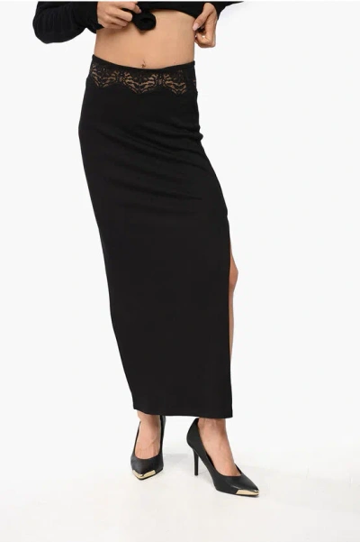 Christopher Esber Solid Color Long Skirt With Lace Insert And Side Slit