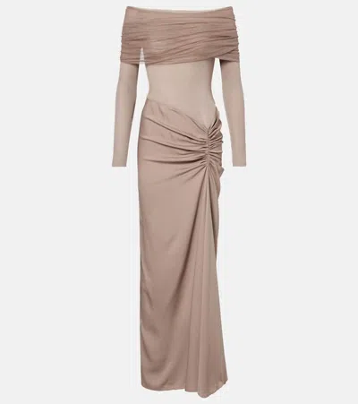 Christopher Esber Sonora Off-shoulder Jersey Gown In Sand