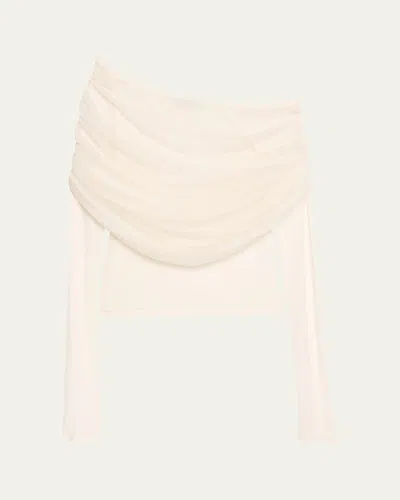 Christopher Esber Sonora Veiled Off-shoulder Tulle Top In White