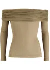 Christopher Esber Sonora Veiled Off-the-shoulder Stretch-jersey Top In Beige