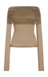 Christopher Esber Sonora Veiled Off-the-shoulder Stretch-jersey Top In Neutral