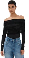 Christopher Esber Sonora Veiled Off-shoulder Tulle Top In Black