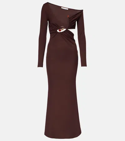 Christopher Esber Spiral Crystal Ribbed-knit Maxi Dress In Brown