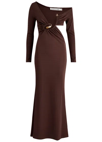 Christopher Esber Spiral Crystal Stretch-jersey Maxi Dress In Dark Brown