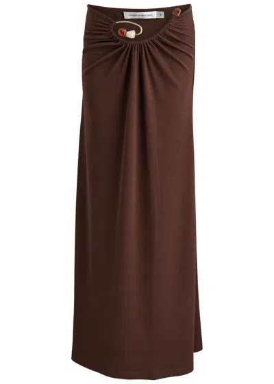 Christopher Esber Spiral Crystal Stretch-jersey Maxi Skirt In Brown