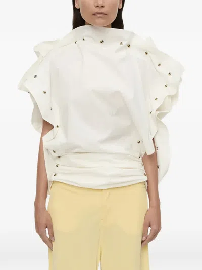 Christopher Esber Spiral Stone Snap Ruffled Top In White