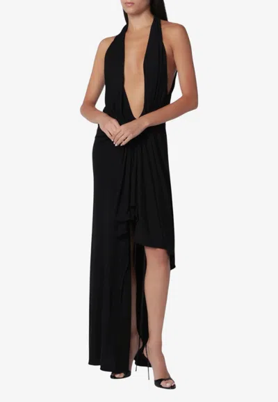 Christopher Esber Spire Cascade Plunging V-neck Midi Dress In Black