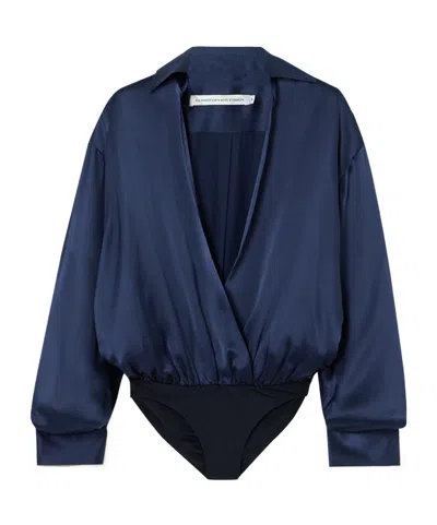 Christopher Esber Springs Satin Bodysuit In Blue