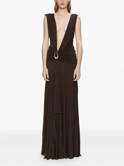 Christopher Esber Stone Pin Drape Maxi Dress In Black