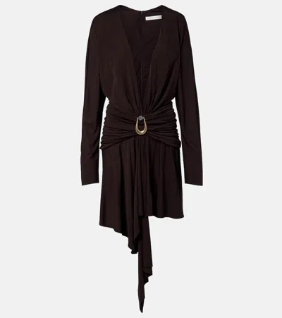 Christopher Esber Stone Pin Draped Jersey Minidress In Brown