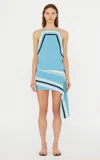 Christopher Esber Straccio Knitted Extension Drape Mini Dress In Blue