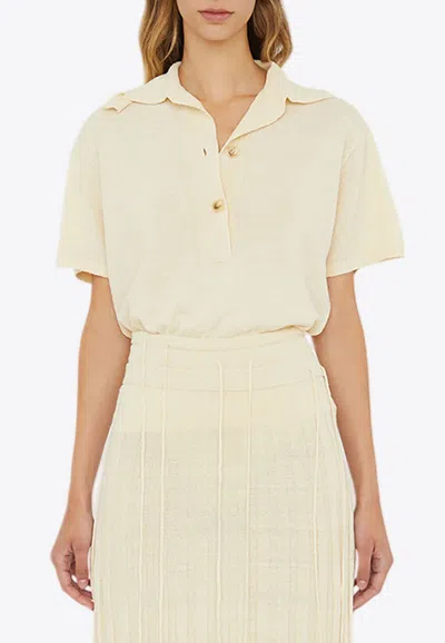 Christopher Esber Straccio Knitted Polo T-shirt In Ecru