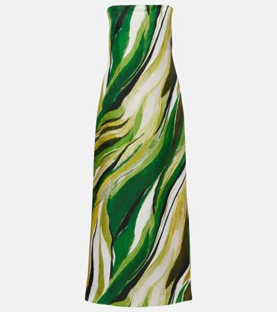 Christopher Esber Strapless Printed Silk Gown In Green