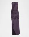 Christopher Esber Strapless Ruched Jersey Shibari Gown In Purple