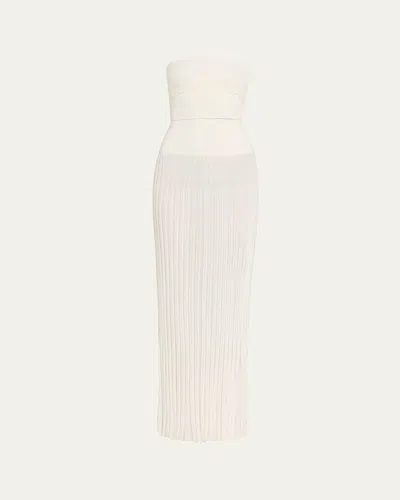 Christopher Esber Strapless Slash-cutout Pleated Maxi Dress In White